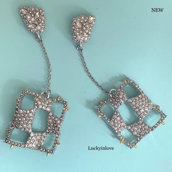 Alexis Bittar Shimmering Modern Pavé Crystal Checkerboard Drop Chain Earrings - Picture 12 of 12